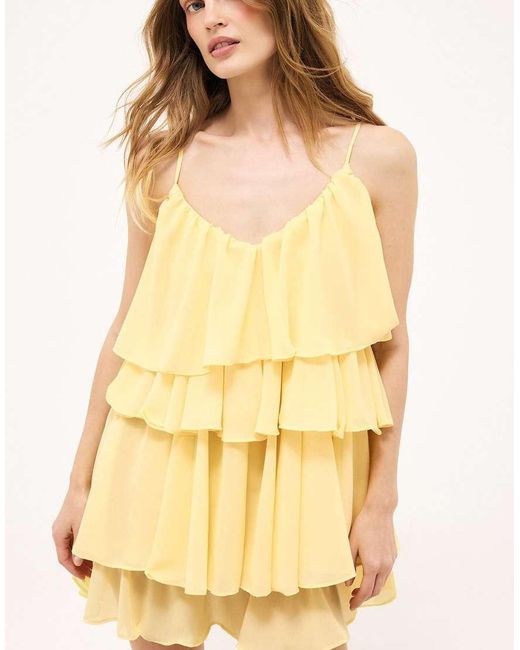 NA-KD Natural Ruffle Plisse Strap Mini Dress