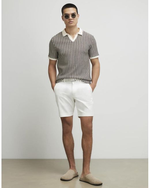 River Island White Cream Slim Fit Belted Chino Shorts for men