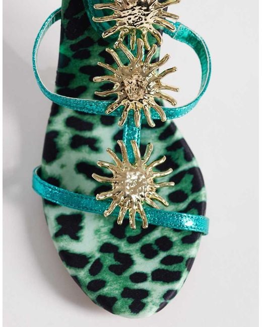 Public Desire Blue Kitten Heel Sandals With Metal Sun Details