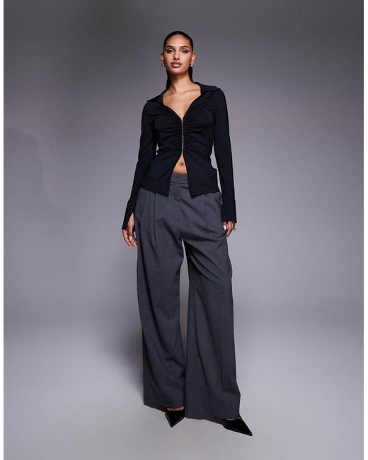 ASOS Blue Slinky Ruched Hook And Eye Longline Top
