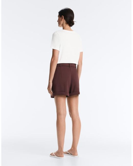 Oysho White Cotton Piqué Belted Shorts