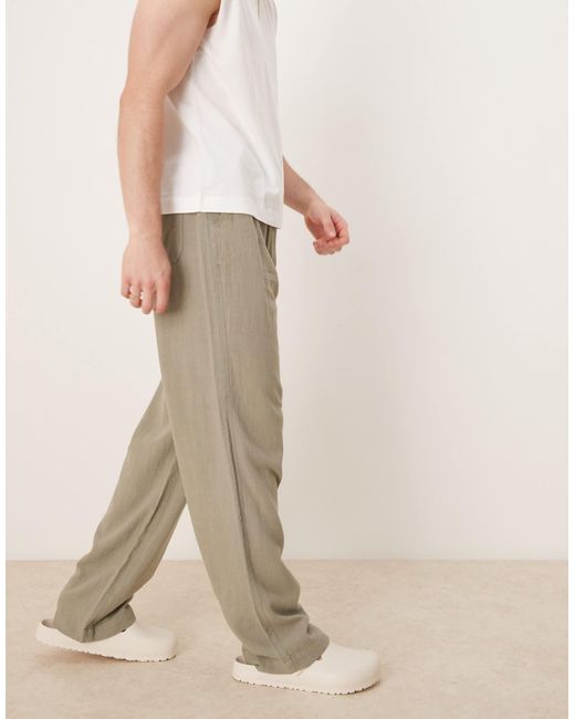 ASOS Natural baggy Fit Pull On Linen Mix Pants for men