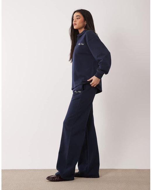 Six Stories Blue Bridal Script 'Wifey Club' Sweat Pants Co-Ord
