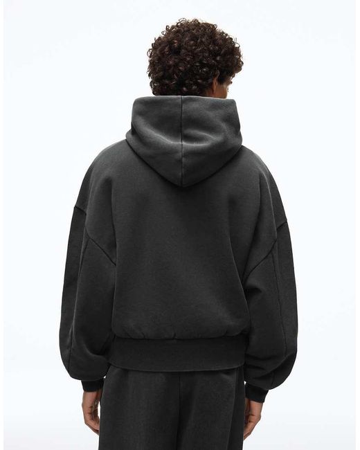 Bershka Black Boxy Washed Hoodie for men