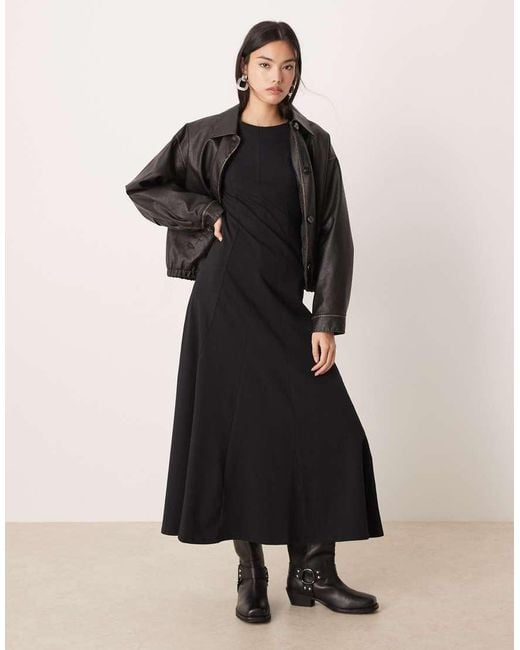 ASOS Black Long Sleeve Seam Detail Midi Dress