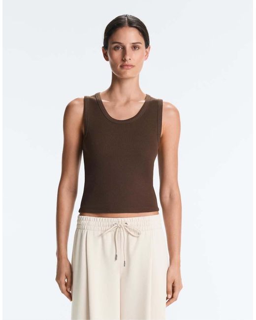 Oysho Brown Rib T-shirt With Wide Straps, Cotton And Modal