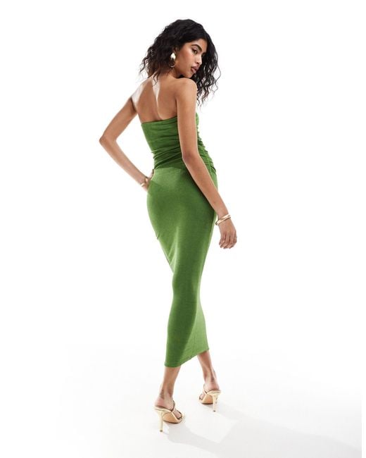 New Look Green Ruched Side Bandeau Midi Dress