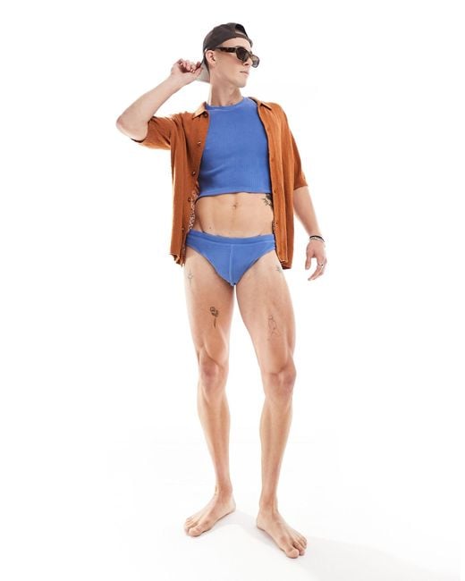 ASOS Blue Crinkle Swim Briefs for men