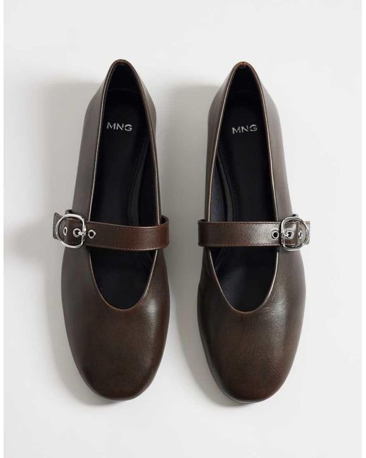 Mango White 100% Leather Strap Detail Flat Shoe
