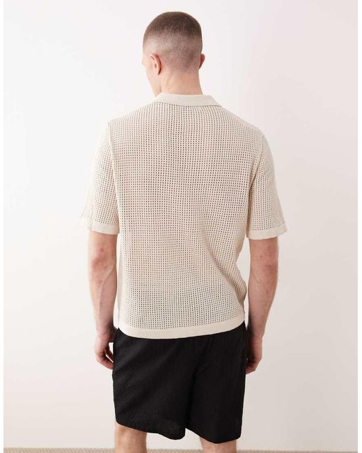 Only & Sons Natural Open Knit Crochet Shirt With Floral Embroidery for men