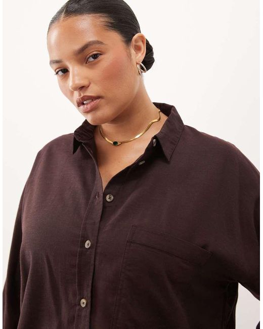 ASOS Brown Curve Sheer Beach Shirt With Linen