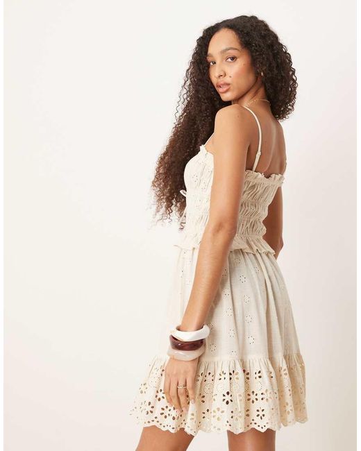 Iisla & Bird Natural Tie Front Broderie Mini Beach Dress