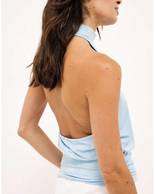 NA-KD Blue Jersey Halterneck Open Back Top