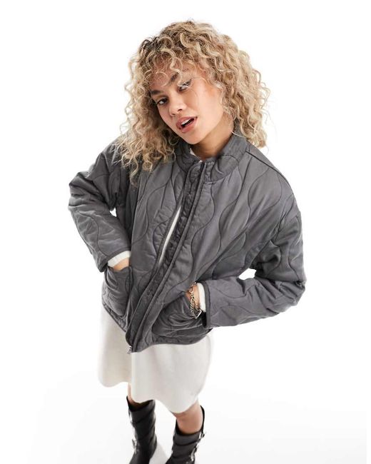 ONLY Gray Onion Quilted Jacket With Oversized Pockets