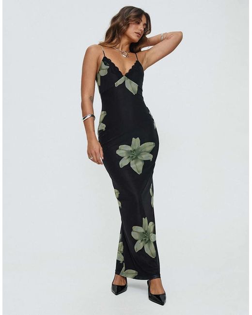 Princess Polly Blue Stardrop Mesh Lace Trim Cami Bodycon Maxi Dress