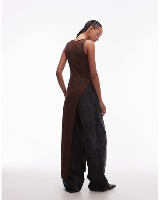 ASOS Brown Asymmetric Longline Scoop Neck Vest