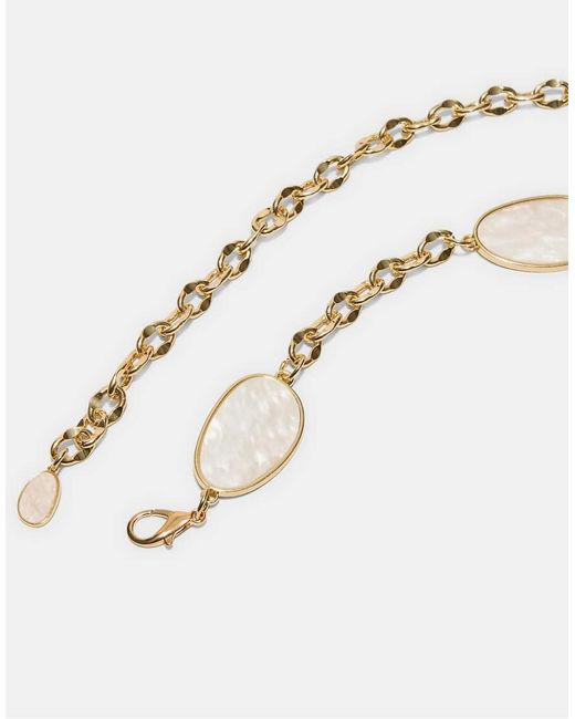 Stradivarius White Metal Belt With Coloured Stones And Chain