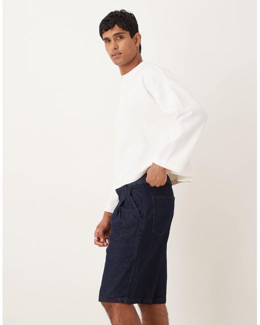 ASOS White Long Length Double Pleated Denim Jort for men