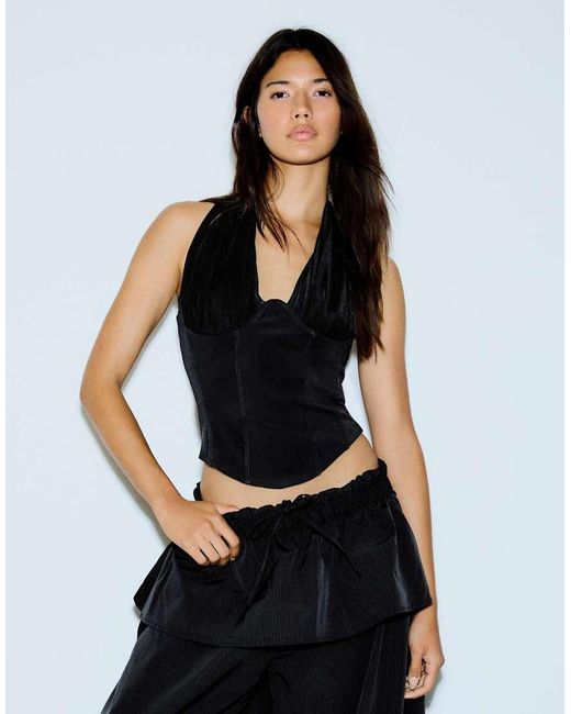 Bershka Black Combined Tulle Corset Top