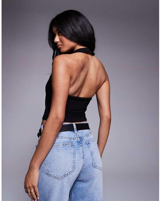 ASOS Black Premium Ponte Halter Neck Top