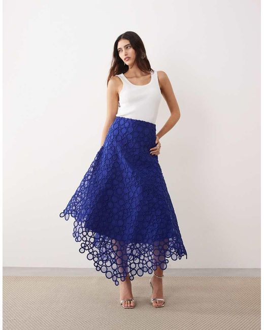 ARRANGE Blue Circle Embroidered Full Maxi Skirt