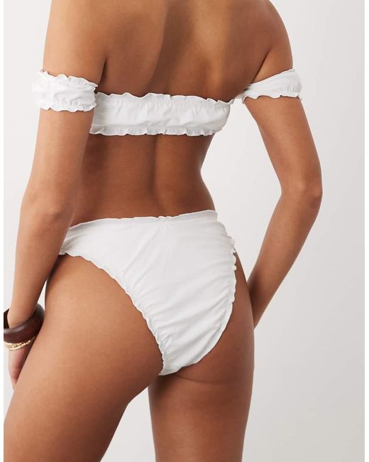 The Frolic White Exclusive Ruched Frill Bikini Bottoms Co-Ord
