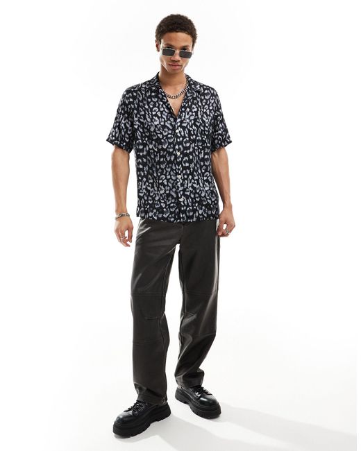 AllSaints Black Leopaz Short Sleeve Shirt for men