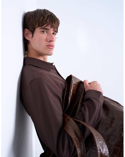 Topman Flanellen Regular-Fit Overhemd in het Brown voor heren