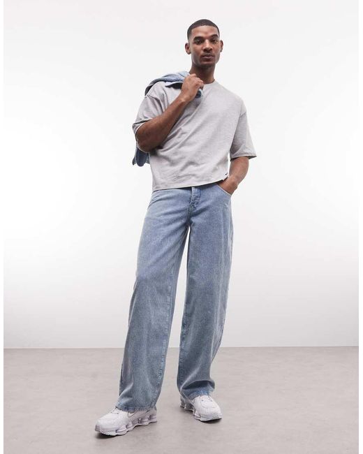 Liquor N Poker Blue baggy Corduroy Jeans With Back Pocket Logo Embroidery Co-ord for men