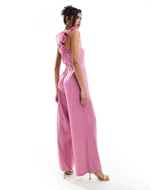 Style Cheat Pink Jumpsuit With Ruffle Detail