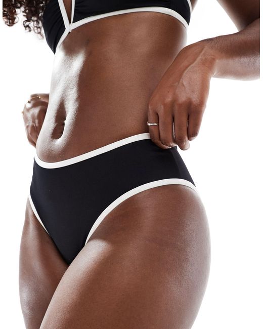 ASOS Brown Contrast Binding Mid Waist Brazilian Bikini Bottoms