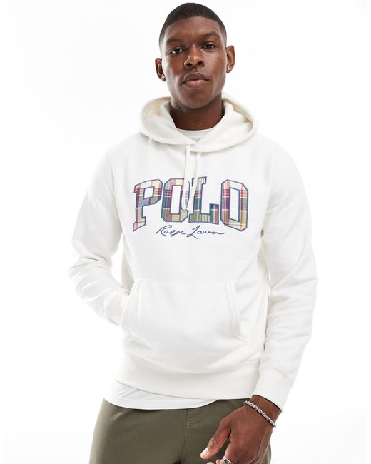 Polo Ralph Lauren White Check Collegiate Logo Fleece Hoodie for men