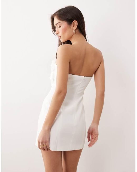 JW PEI White Bandeau Corsage Applique Sculpted Tailored Mini Dress