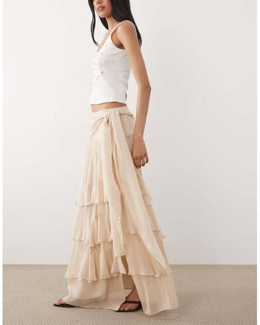Mango Natural Tie Waist Tiered Maxi Skirt