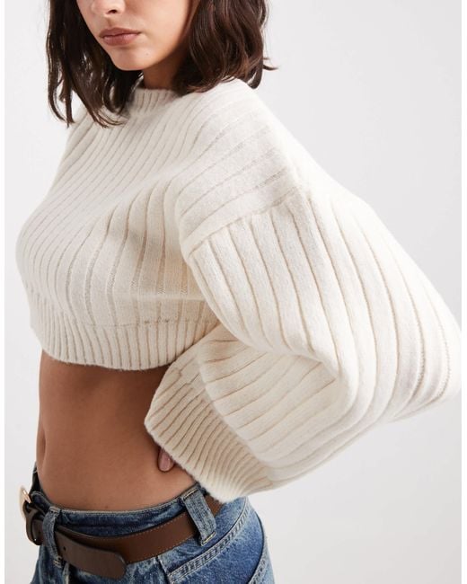 ASOS White – breit gerippter strickpullover mit kurzem schnitt