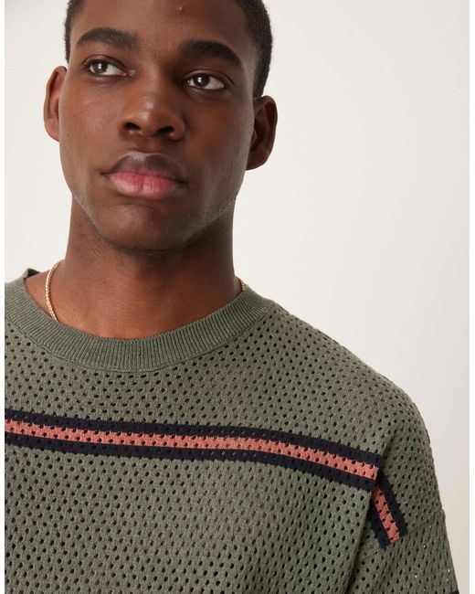 ASOS Green Relaxed Open Knitted Stripe T-Shirt for men