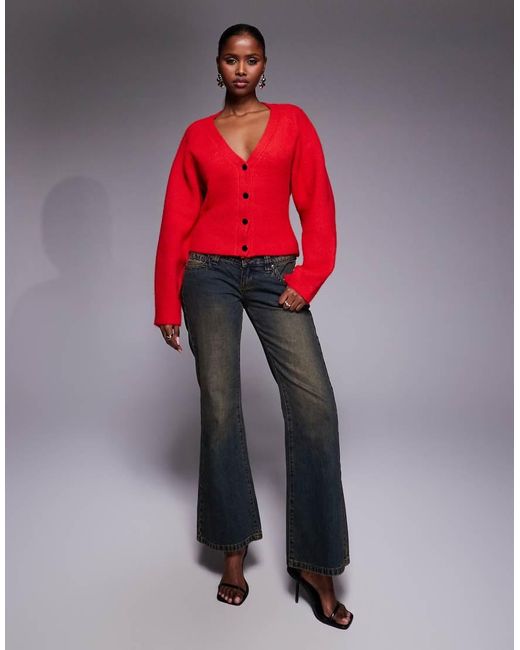 Abrand Jeans Red Cinched Waist Cosy Cardigan