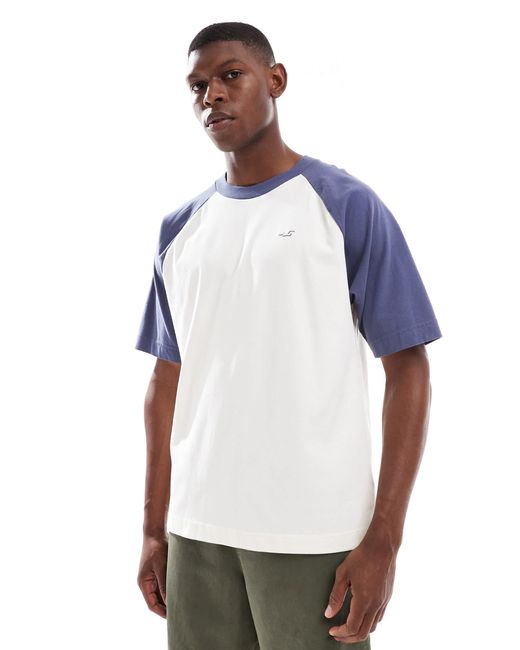 T-shirt raglan coupe carrée avec logo emblématique et passepoil contrastant - crème multicolore Hollister pour homme en coloris Black