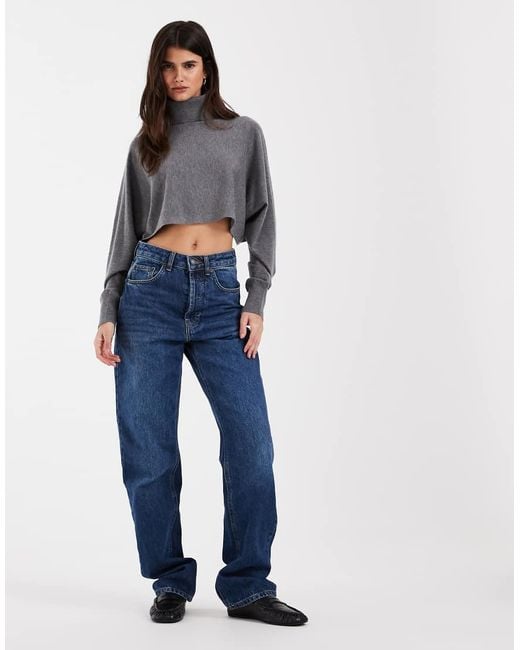 ASOS Gray Funnel Neck Batwing Super Crop Jumper Co-Ord