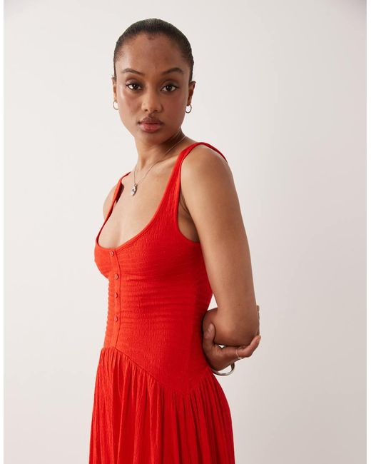 ASOS Red Asos Design Tall Crinkle Button Through Midi Dress