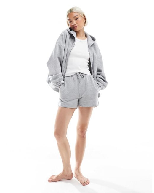 Bershka White Oversized Zip Up Hoodie