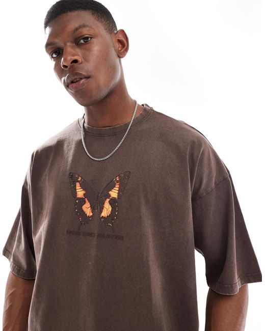 Pull&Bear Brown Graphic Washed T-shirt for men