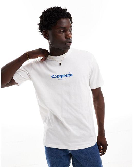 T-shirt oversize avec imprimé sur la poitrine SELECTED pour homme en coloris White
