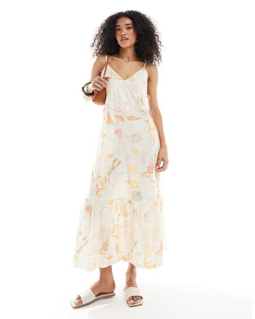 Vestido Largo De Tirantes Con Estampado Playero De -Blanco Native Youth de color White