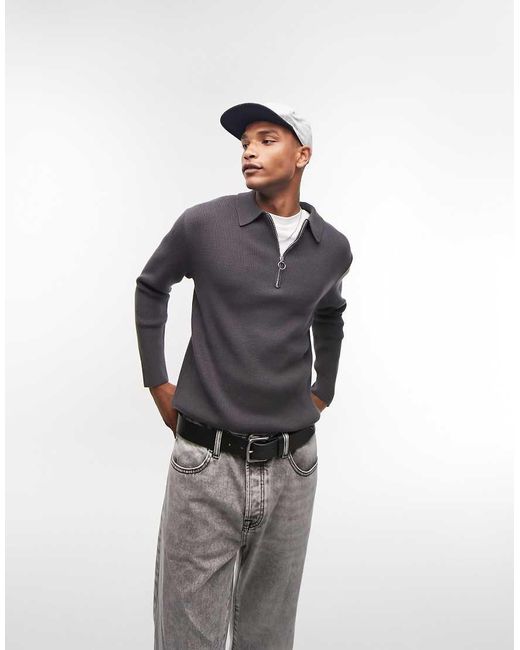 Polo De Punto Acanalado De Topman de hombre de color White