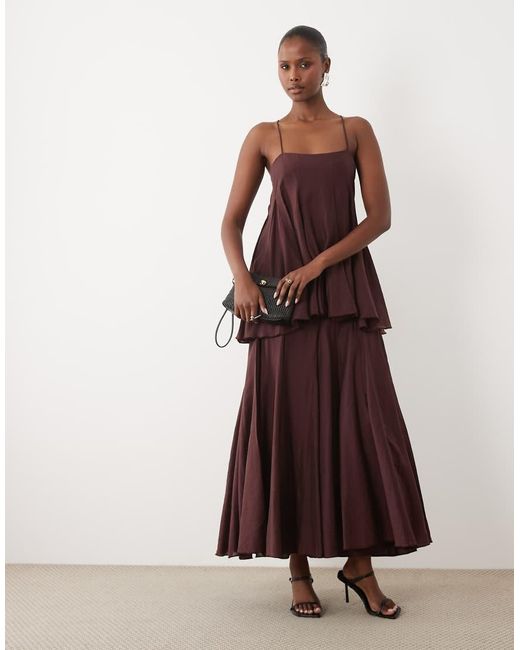 ASOS Purple Premium Tiered Cami Maxi Dress With Godet Full Hem Skirt