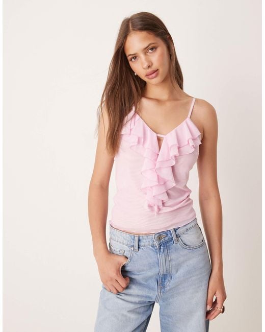 ASOS Red Mesh Ruffle Cami Top