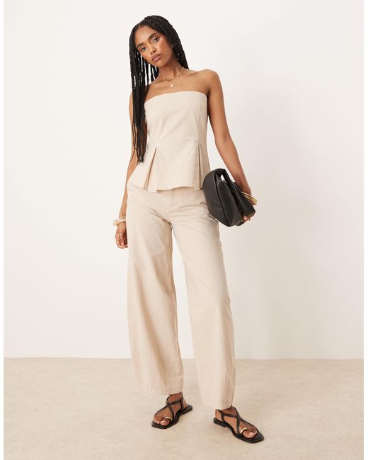 ASOS Natural Linen Blend Barrel Leg Trouser