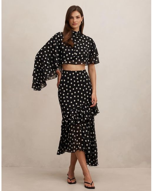 Forever New Black Chiffon Asymmetric Crop Top Co-Ord