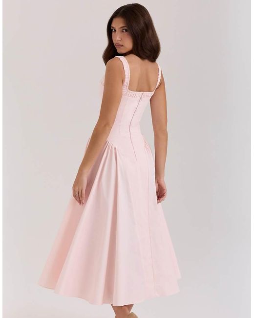 House Of Cb Pink Dorothy Stretch Cotton Midi Sundress